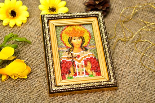 Handmade designer icon beautiful embroidered icon beaded orthodox icon - MADEheart.com