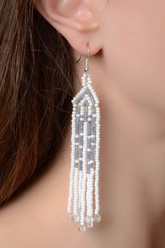 Beautiful handmade designer beaded long earrings jewelry for girls - MADEheart.com