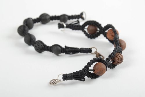 Set of 2 unusual handmade woven bracelets with beads fashion accessories - MADEheart.com