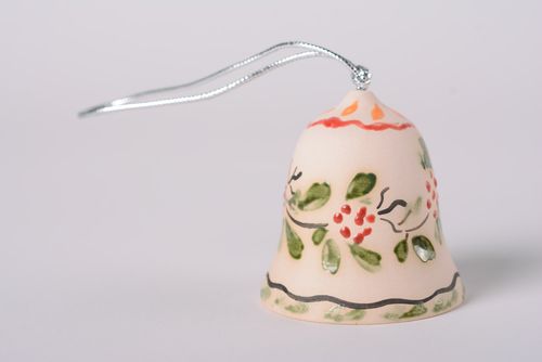 Handmade tender decorative maiolica ceramic bell with floral glaze painting - MADEheart.com