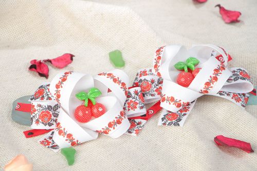 Set of beautiful handmade ribbon scrunchies in ethnic style 2 pieces - MADEheart.com