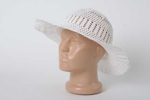 Beautiful handmade white lacy summer hat crocheted of cotton threads for women - MADEheart.com