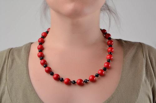 Handmade beautiful red and black necklace made of Czech beads for girls - MADEheart.com