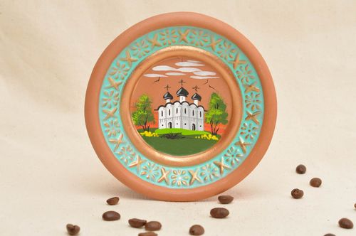 Souvenir wall plate red clay handmade plate decorative ceramics for home - MADEheart.com