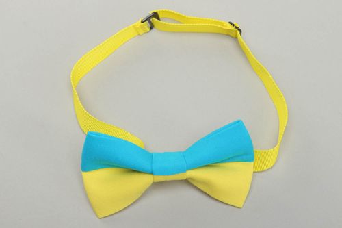 Fabric bow tie of yellow and blue colors - MADEheart.com