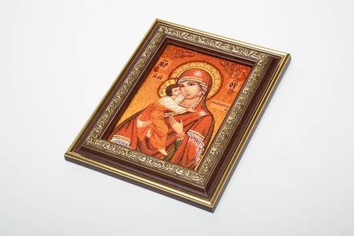 Amber decorated icon Vladimir Mother of God - MADEheart.com