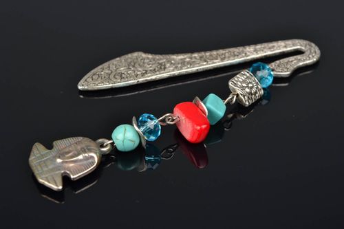 Metal bookmark with turquoise and coral - MADEheart.com