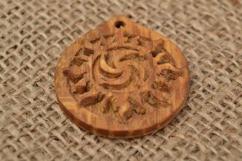 Slavic handmade amulet Rod in the Sun made of oak wood talisman pendant - MADEheart.com