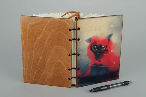 Leather notebook Cat Red Hat - MADEheart.com