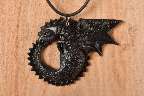 Handmade unique polymer clay necklace designer dragon pendant present accessory - MADEheart.com