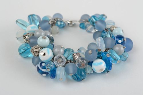 Beautiful homemade marine wrist bracelet with rock crystal and glass beads - MADEheart.com