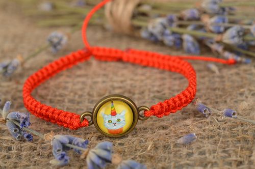 Handmade braided string bracelet textile bracelet with metal charm gifts for her - MADEheart.com