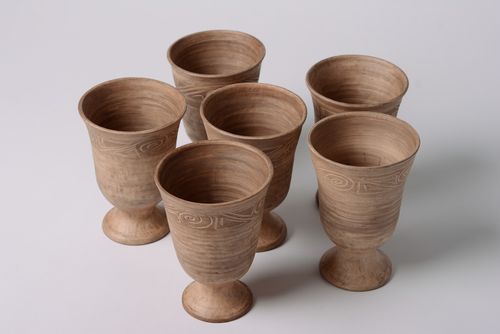 Handmade ceramic goblets kilned with milk 6 items for 400 ml drinkware set - MADEheart.com