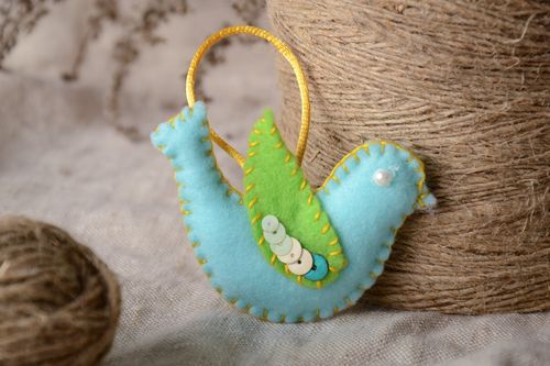 Handmade interior soft toy sewn of fleece in the shape of bird of blue color - MADEheart.com