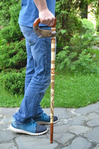 Handmade stylish wooden support cane designer beautiful men accessory Wolf - MADEheart.com