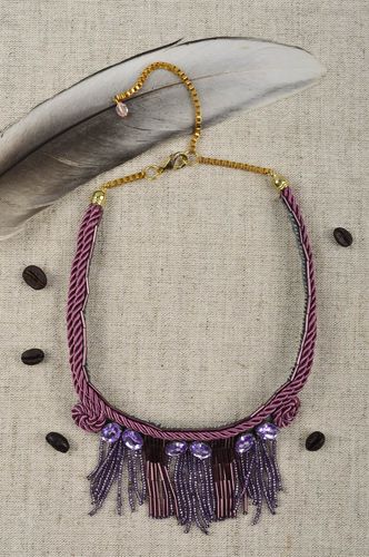Handmade massive necklace unusual beaded jewelry lilac beautiful necklace - MADEheart.com