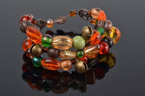 Handmade colorful multi row wrist bracelet with glass and wooden beads - MADEheart.com