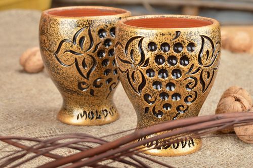 Beautiful handmade designer clay glasses set with patterns 2 pieces 150 ml each - MADEheart.com