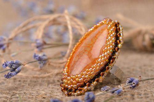Handmade beaded ring gemstone ring with agate jewelry designer gifts for her - MADEheart.com