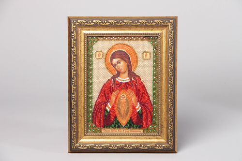 Bead embroidered icon in plastic frame - MADEheart.com
