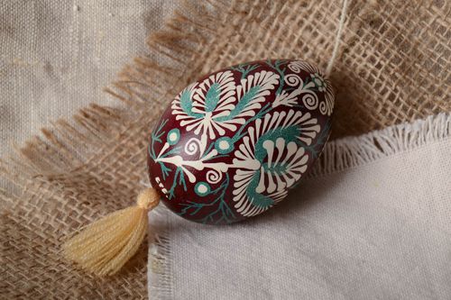 Handmade decorative Easter egg pysanka painted with Lemkiv floral ornaments - MADEheart.com