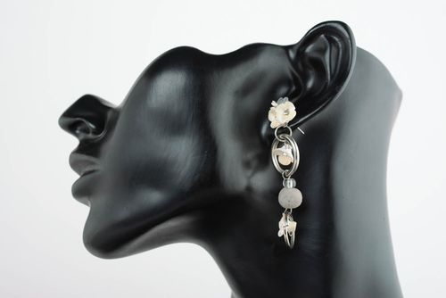 Elegant polymer clay cuff earrings Gray Clouds - MADEheart.com