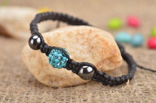 Handmade woven beautiful female bracelet with beads made of waxed lace - MADEheart.com