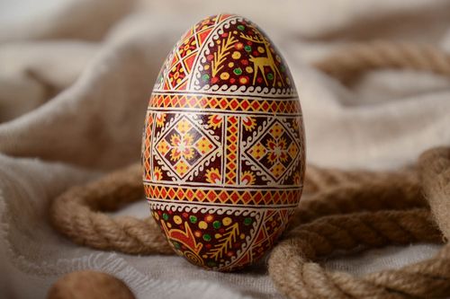 Handmade colorful decorative Easter pysanka goose egg with wax painting - MADEheart.com