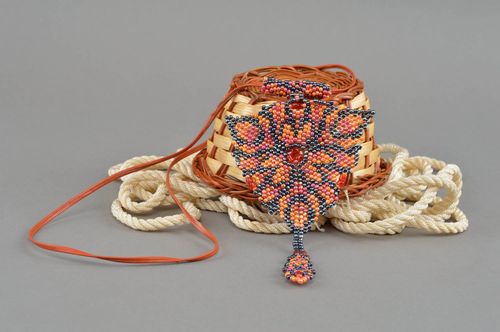Seed bead pendant woven handmade accessory designer beaded jewelry for women - MADEheart.com