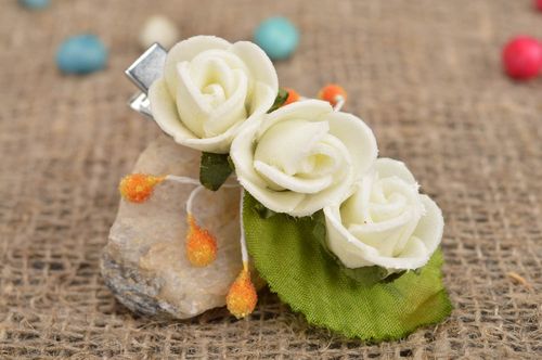 Beautiful handmade hair clip made of artificial flowers for little girls - MADEheart.com