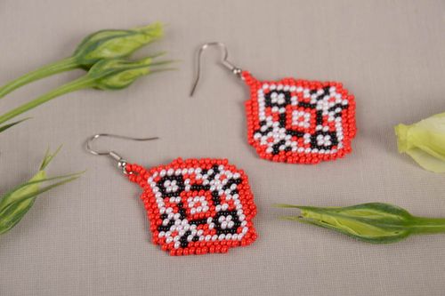 Handmade stylish earrings made of beads interesting jewelry bright accessories - MADEheart.com