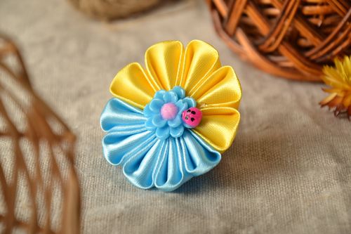 Yellow and blue kanzashi flower hair tie - MADEheart.com