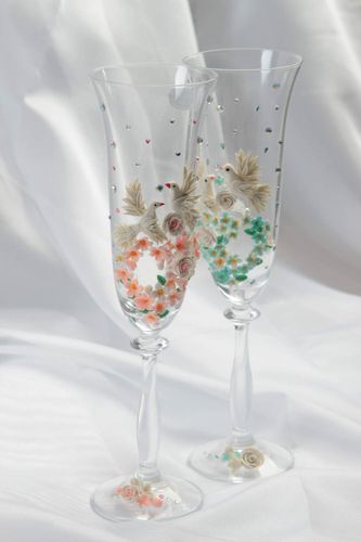Decorative wine glasses set of 2 handmade wedding champagne glasses flute glass - MADEheart.com