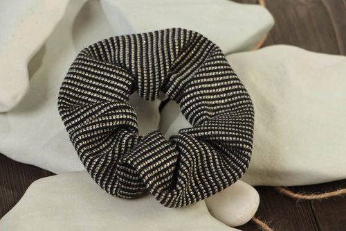 Homemade decorative wide volume white and black brocade fabric hair band  - MADEheart.com