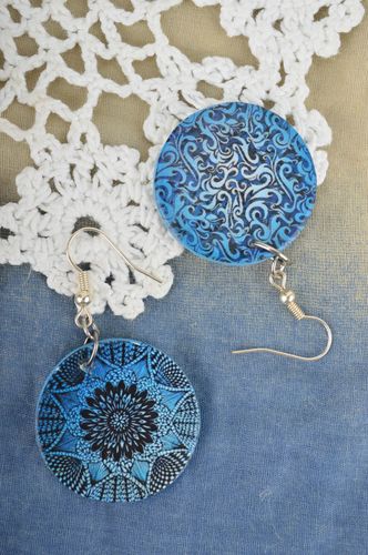 Unusual handmade plastic earrings blue dangle earrings modern jewelry for girls - MADEheart.com