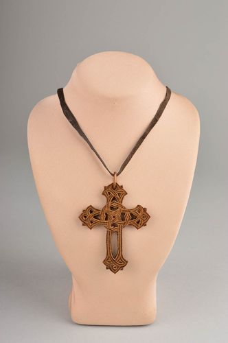 Designer handmade jewelry christian necklace leather pendant perfect present - MADEheart.com