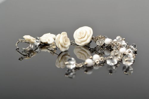 Stud earrings and Cuff White Roses - MADEheart.com