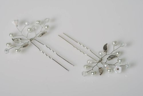 Set of beautiful handmade designer wire hairpins with beads 2 pieces - MADEheart.com