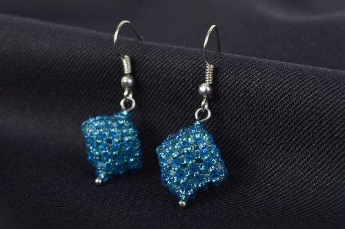 Handmade earrings beautiful blue beaded earrings designer woman accessories - MADEheart.com