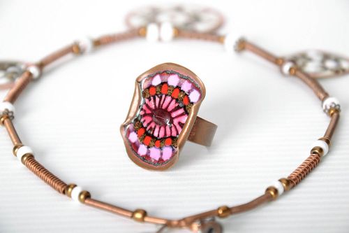 Copper ring with hot enameling - MADEheart.com