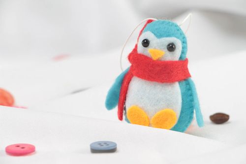 Beautiful handmade felt fabric soft interior hanging penguin for kids - MADEheart.com