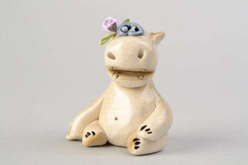 Ceramic decorative handmade painted figurine of Hippo for nursery interior  - MADEheart.com