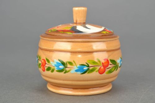 Handmade wooden salt pot with painting - MADEheart.com