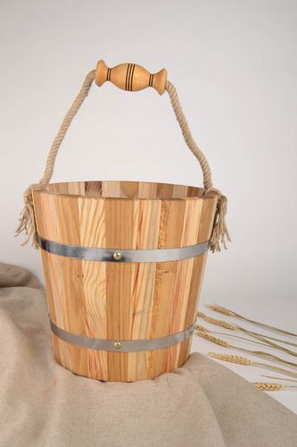 Handmade wood bucket for bath sauna accessories sauna bucket present for men - MADEheart.com