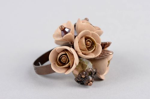 Handmade polymer clay ring with flowers designer ring fashion jewelry for women - MADEheart.com