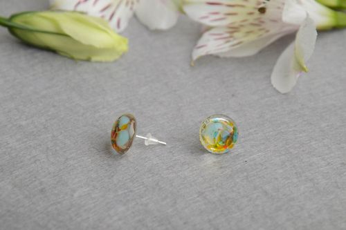 Beautiful stylish earrings made of fusing glass in marine style hand made  - MADEheart.com