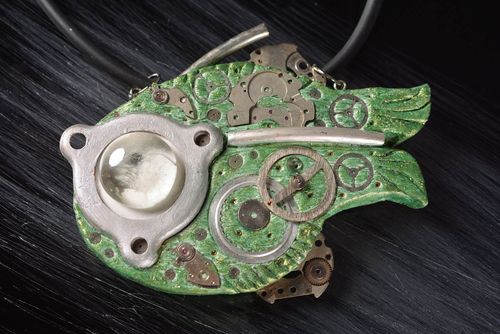 Unusual handmade metal pendant neck accessories steampunk jewelry designs - MADEheart.com