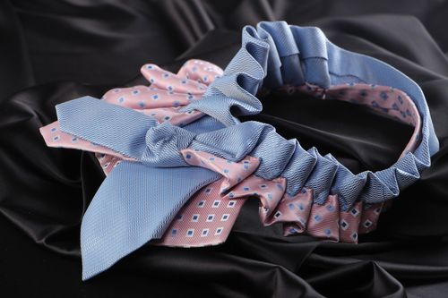 Tender fabric pink and blue collar necklace sewn of neck ties handmade - MADEheart.com