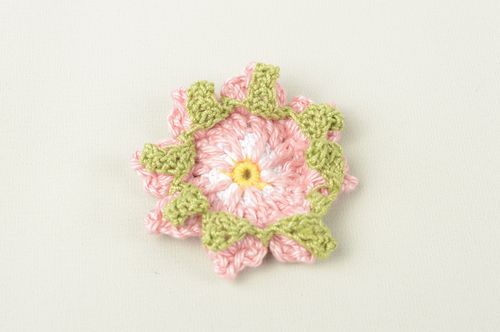 Handmade pink designer flower unusual blank for brooch crocheted fittings - MADEheart.com