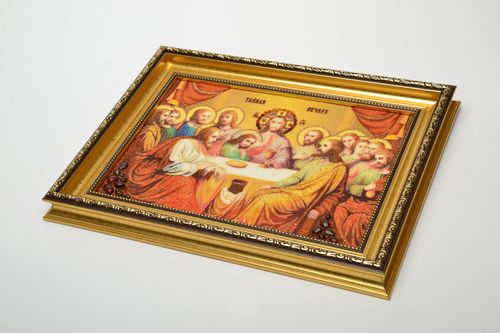 Reproduction of the Last Supper icon decorated with amber - MADEheart.com